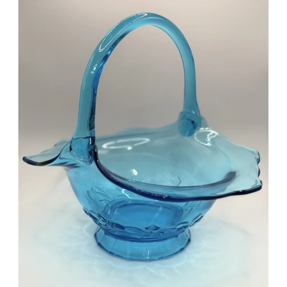 Vintage Indiana Glass Co Blue Glass Large Basket 10x10 Oval Decorative USA